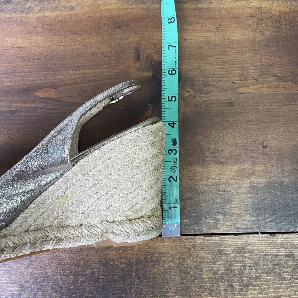 Valentino Metallic Silver Pewter Leather Bow Wedge Espadrille Sandals EU 39 8.5